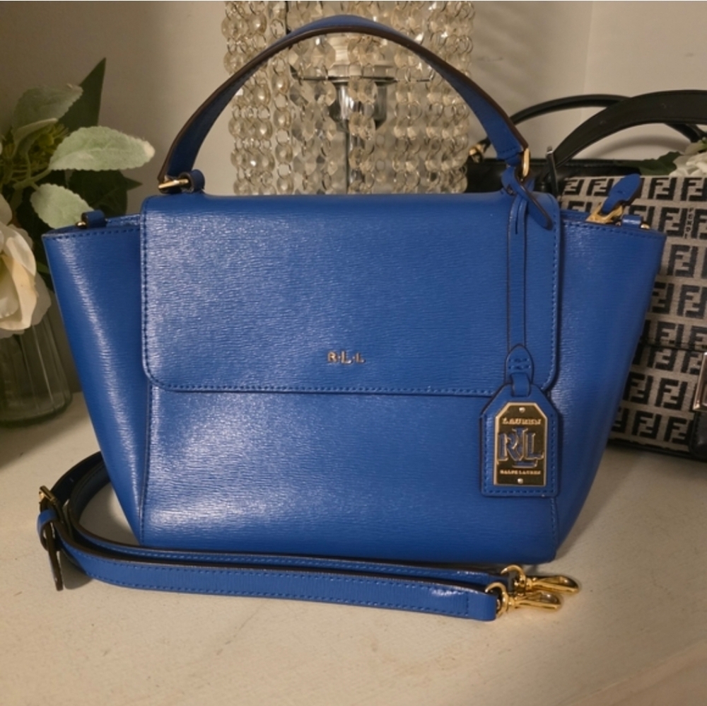 Ralph Lauren Blue Leather Satchel with Detachable Strap